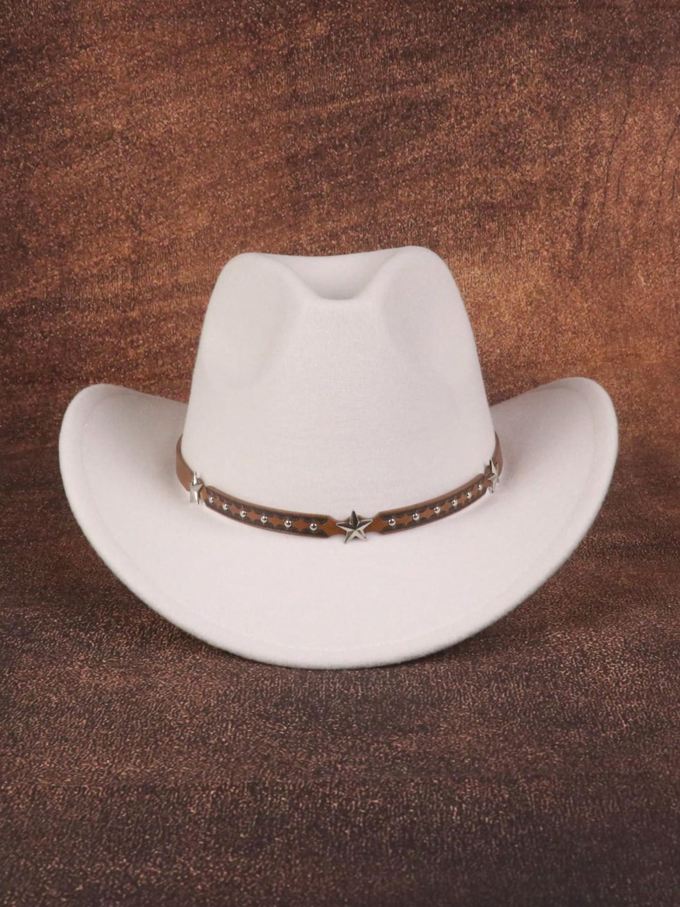 Western Cowboy Hat with Retro Star Belt, Perfect Gift for Women, Sun Protection, Polyester, Ideal for Outdoor, Casual, Stage, Birthday, Party
