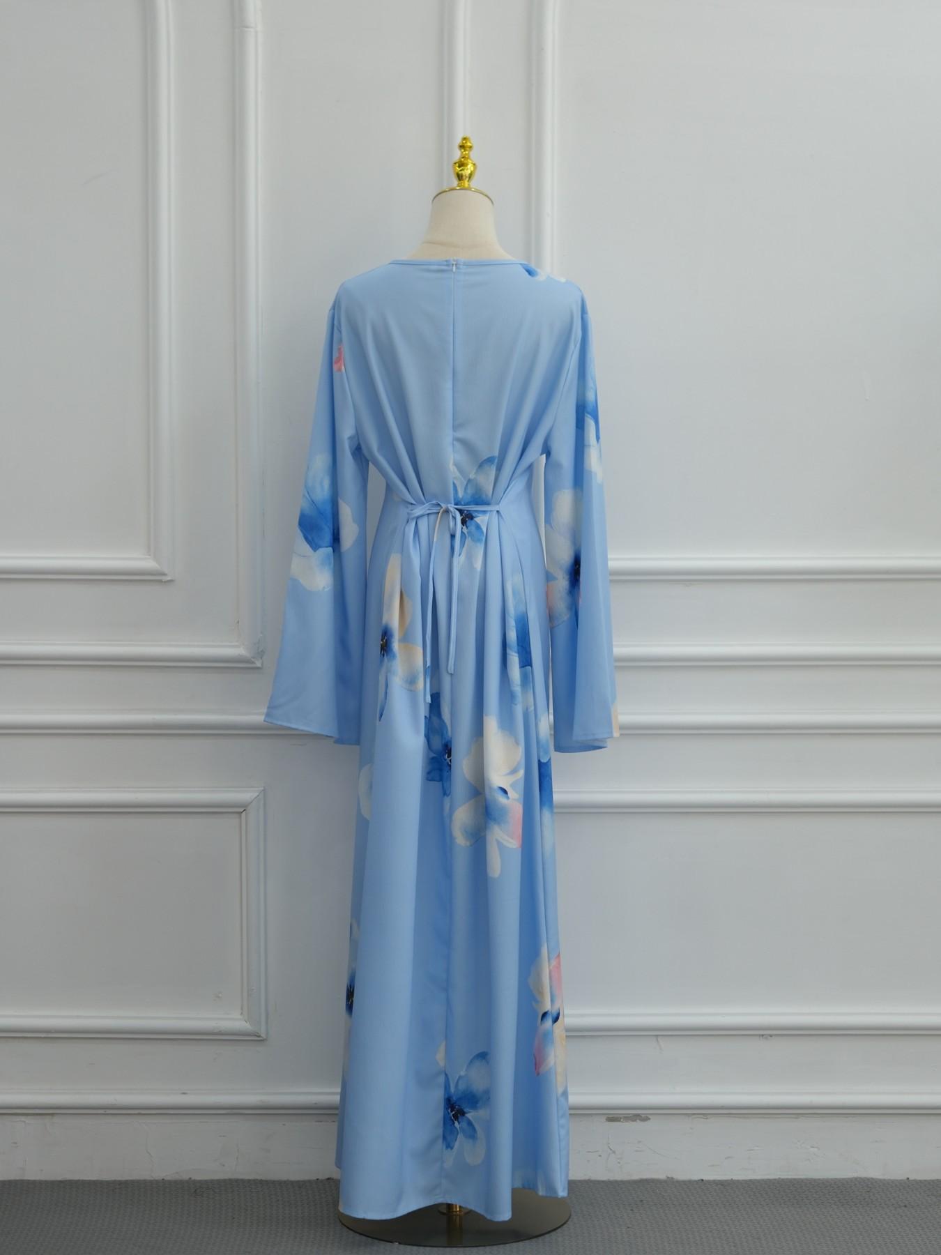New Women's Elegant Loose-Fit Long Dress, Modest Muslim Clothing, Multi-Color Choice, Bell Sleeve, All Over Floral Print, Casual Daily Wear, Vacation Dress
