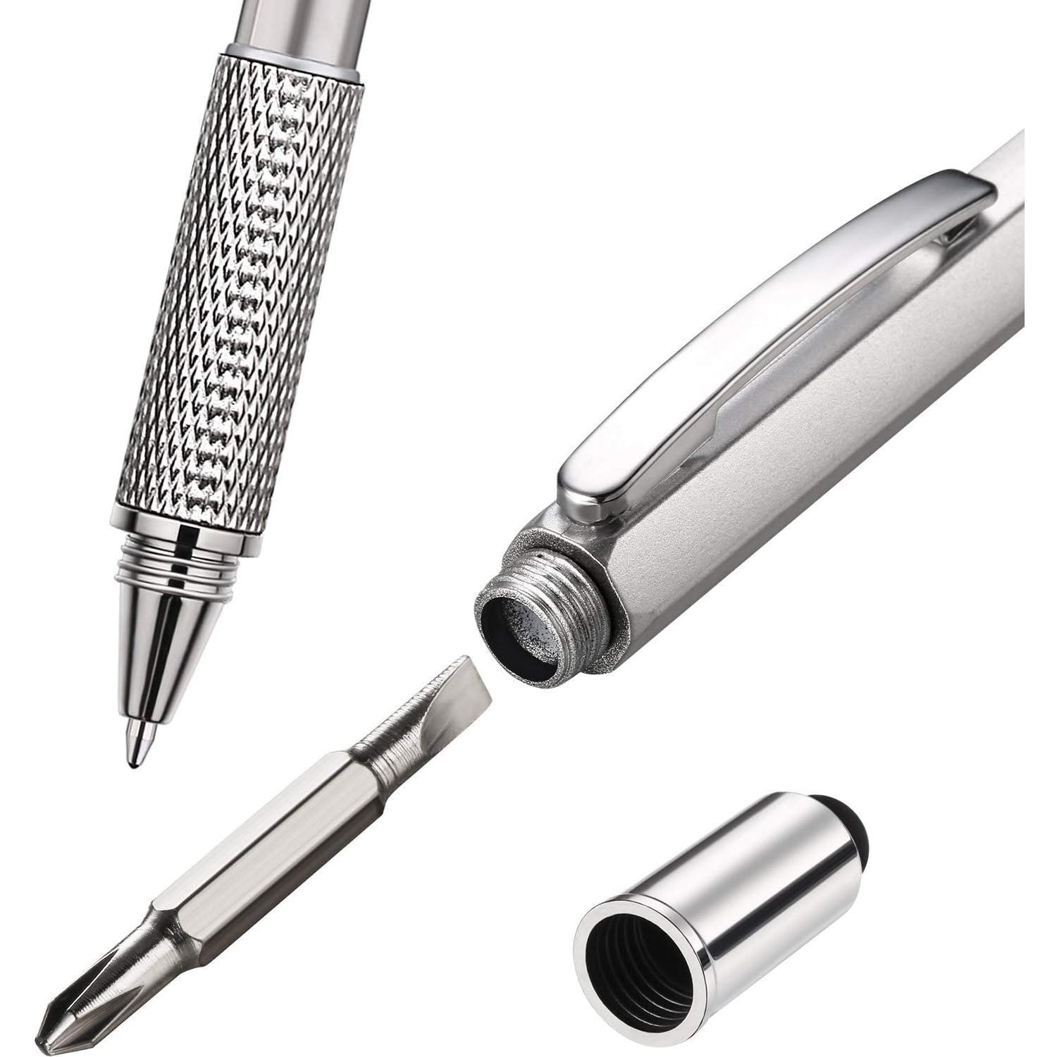4 count 6 in 1 Multitool Pen Gifts for Men Dad Husband Multi Tool Pen with Level Ruler  Stylu Refills Cool Gadgets Birthday  for Father (Red,Green,Gray,Blue)