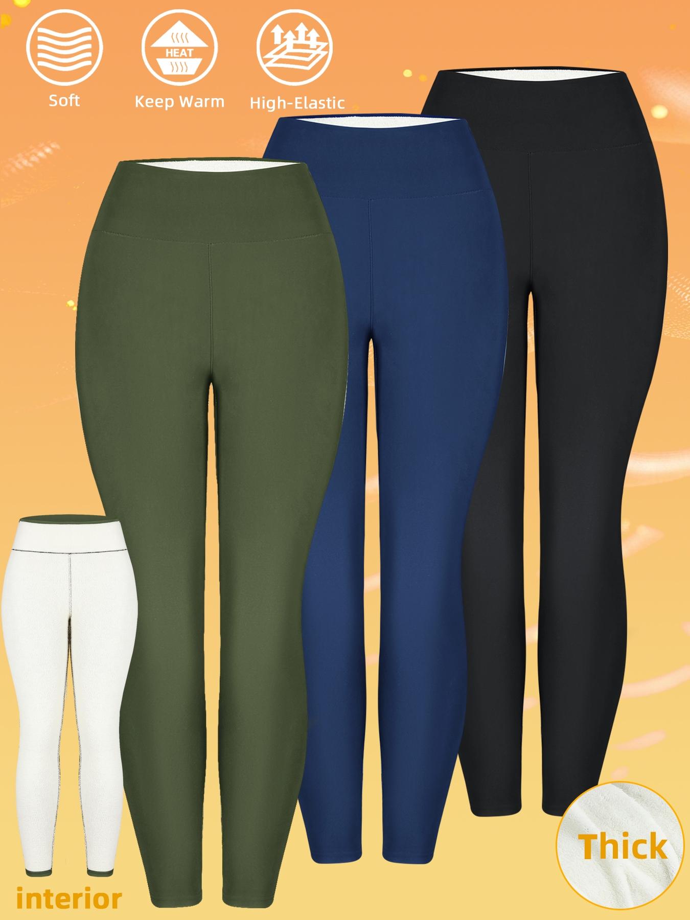 Women's 3-Piece Winter Fleece-Lined Leggings, High-Waisted Warm Long Pants, Sporty Casual Minimalist Daily Wear, Thick and Comfortable