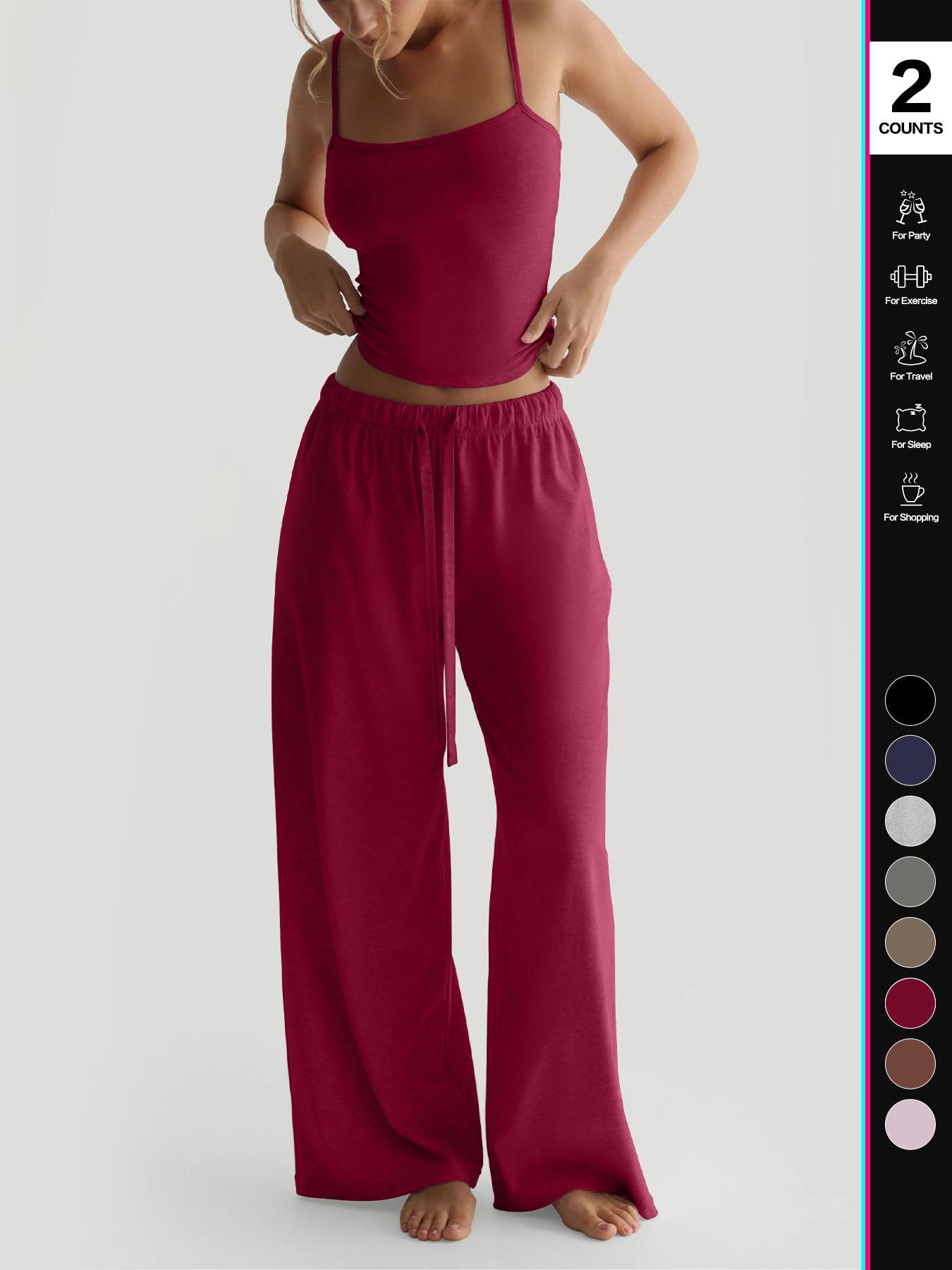 2026 Women's Four-Season Two-Piece Set, Strapless Vest Top & Wide-Leg Drawstring Elastic Waist Pants, Casual Loose-Fit Fitted Comfortable with Pockets