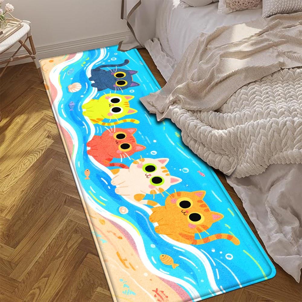 1PC， Colorful Cats on the Beach Patterned strip rugs, home décor, bathroom mats, entryway mats, bathroom non-slip mats, indoor entrance rugs, bedroom bedside mats, kitchen mats, hallway rugs, flannel sponge rugs, hallway runner rugs