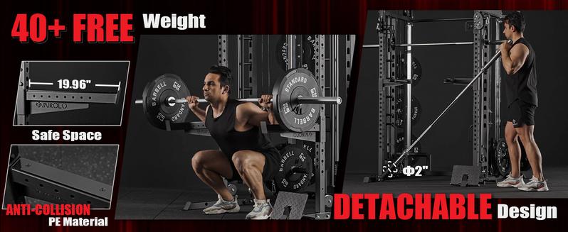 Smith Machine, Power Cage with Functional Trainer and Vertical Leg Press Attachment, All-in-one Power Rack Squat Rack for Home Gym Lat Pulldown System Strength Training Equipment Push Up Stand