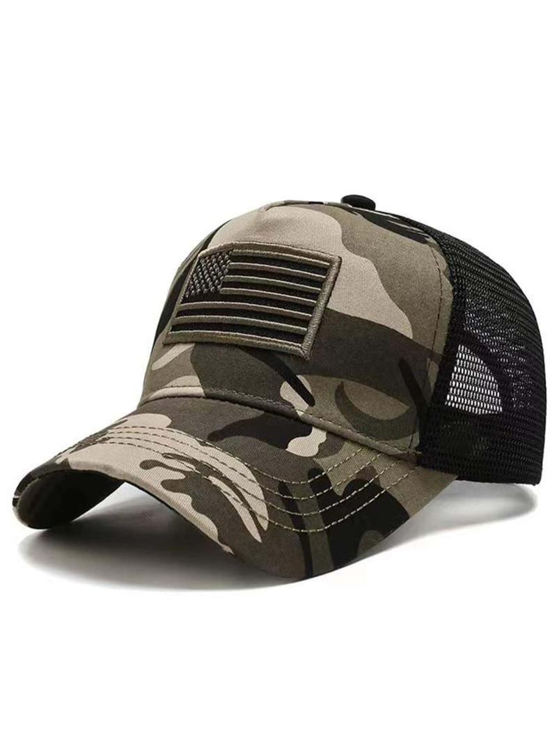 Casual Contrast Mesh Classic Baseball Cap With Adjustable Strap, Flag Patch Decor, Outdoor Sports Hat for Men and Women, Daily Use Casual Contrast Mesh Classic Baseball Cap With Adjustable Strap, Flag Patch Decor, Outdoor Sports Hat for Men and Women, Daily Use
