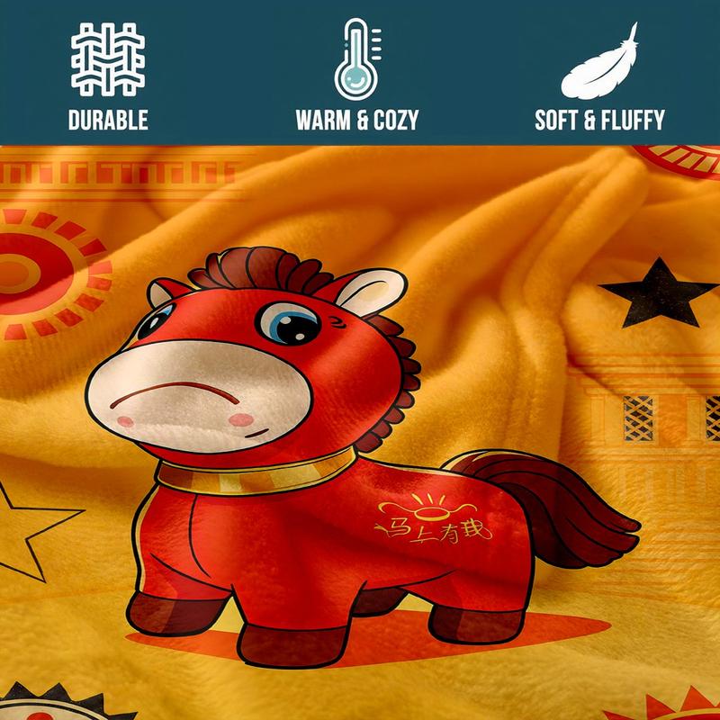 Cry Horse Theme Blanket, High-Weight Flannel Fabric, Soft and Warm, Anti-Wrinkle, Easy Clean, Perfect Gift for Friends and Lovers, Happy Blanket Gifts