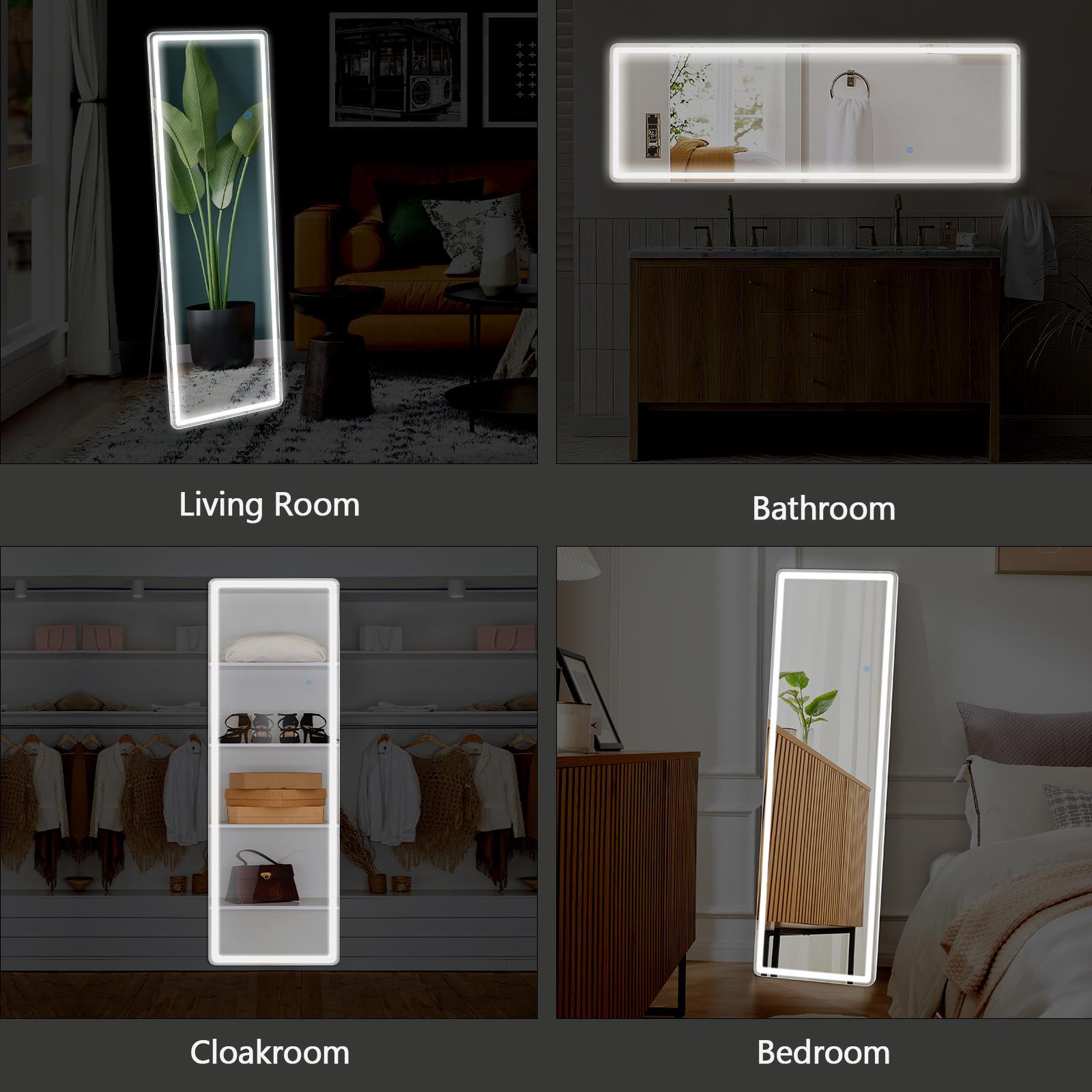 RIMIKING LED Full-Length Mirror, Touch Button Control, Dimmable Brightness, Color Temperature Options,2164N,Home Decor, Hd Glass