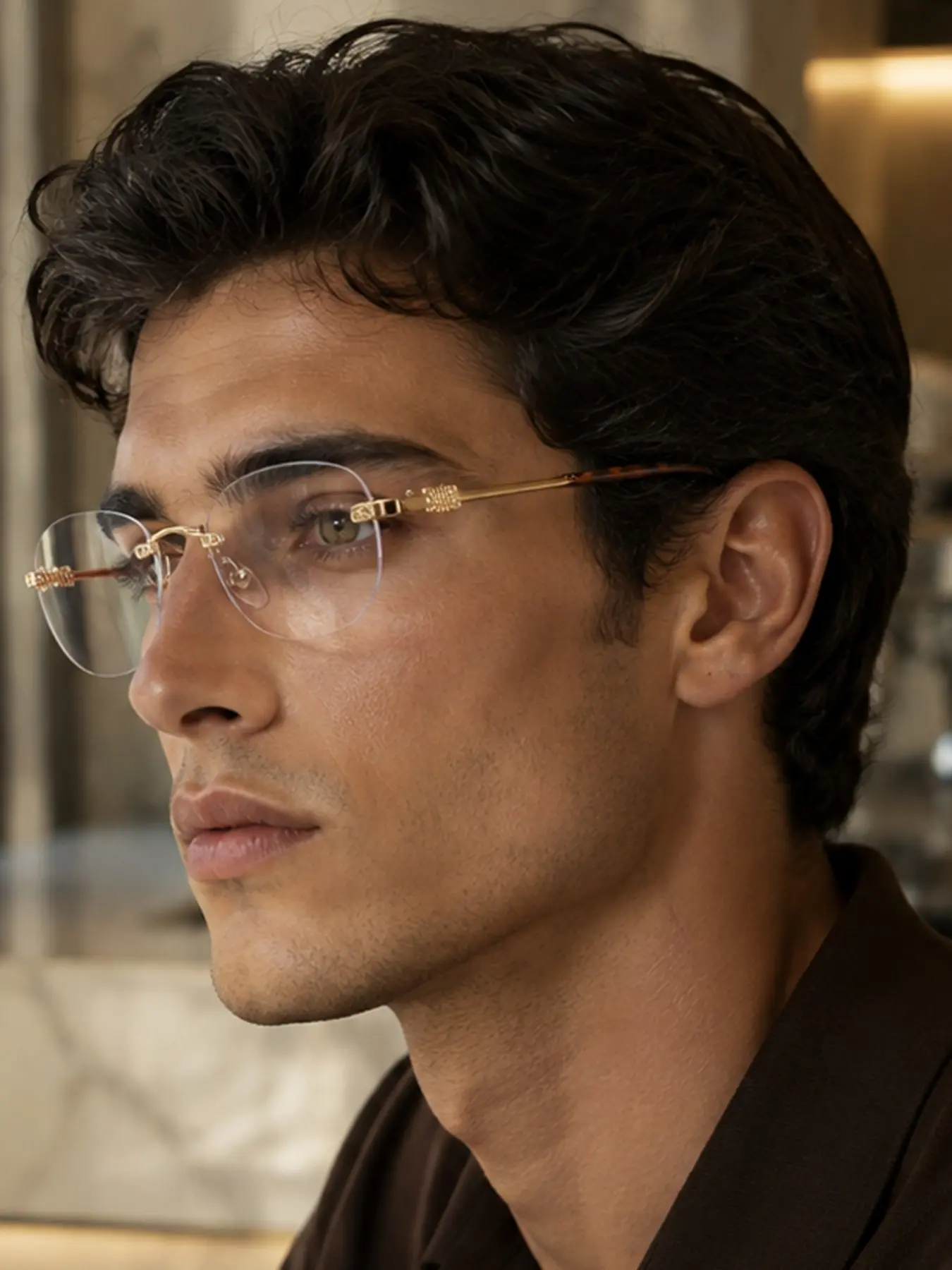 Men's Oval Rimless Glasses, Trendy Vintage Eyeglasses, Vintage Fashion Lightweight Eyewear, Perfect for Graduation, Club Activities, Office Wear