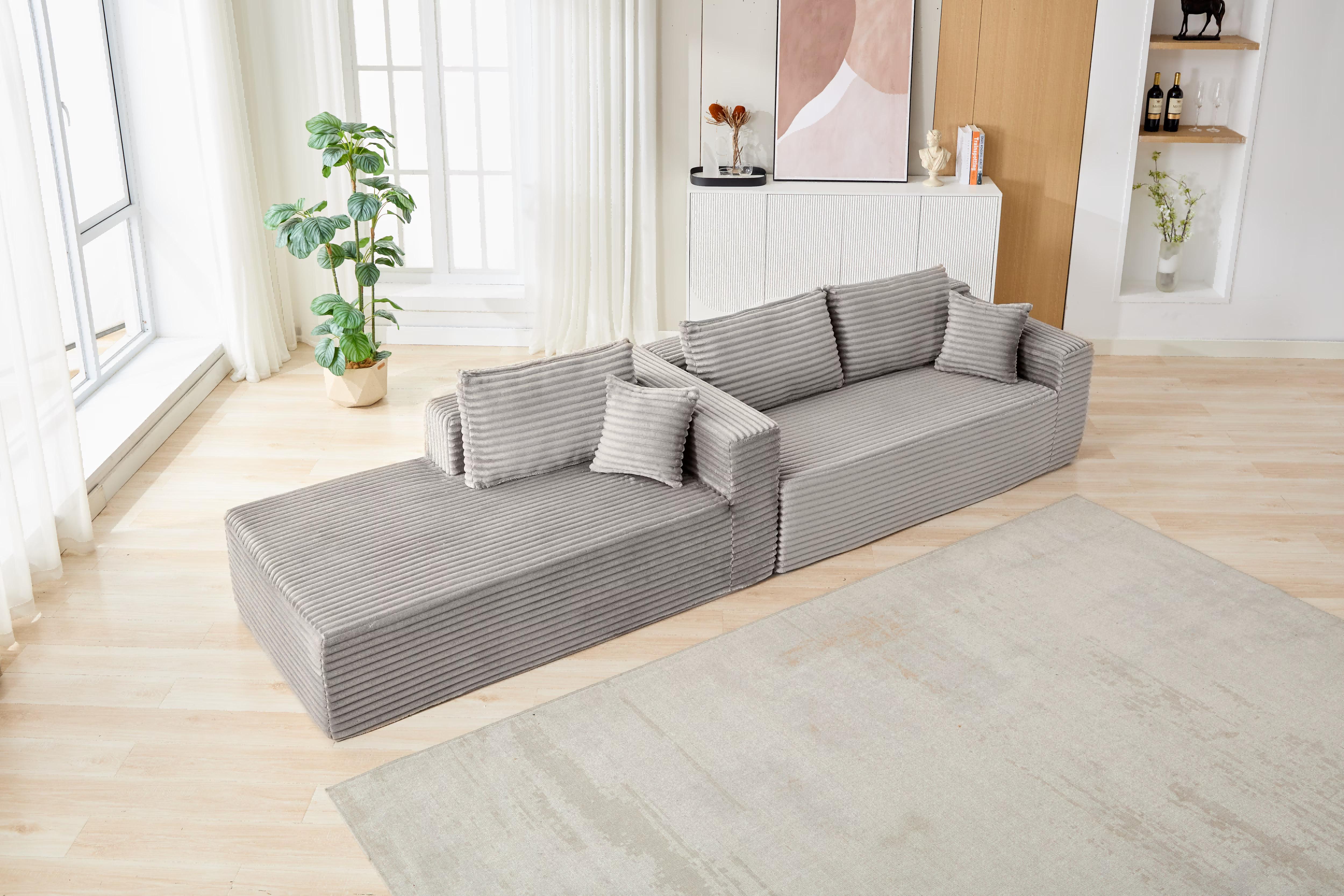 【TikTokShopBlackFriday】【Two Packages】Modular L-Shaped Sectional Sofa with Chaise, Deep Seat Corduroy Couch for Living Room, Bedroom, Apartment, Minimalist Sleeper Sofa, No Assembly Required
