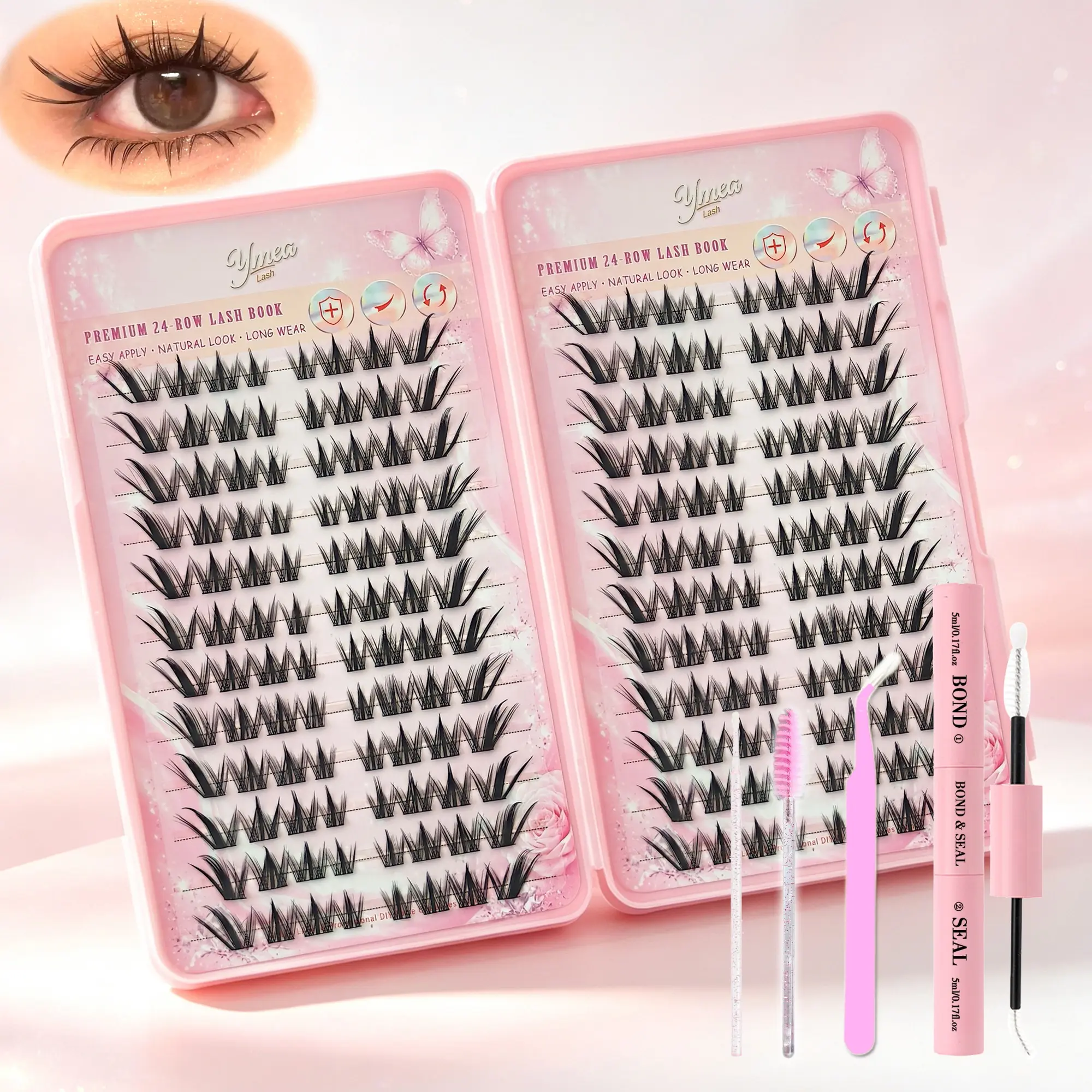 5PCS Volume Cluster Lashes Kit with Lash Glue Tweezers Tools, Large Capacity DIY Eyelash Extensions, Fluffy Wispy False Eyelashes, Dramatic Volume Lash Extensions, Natural Eye Makeup Look, Easy Application Lash Kit for Beginners, Beauty Makeup Must Have