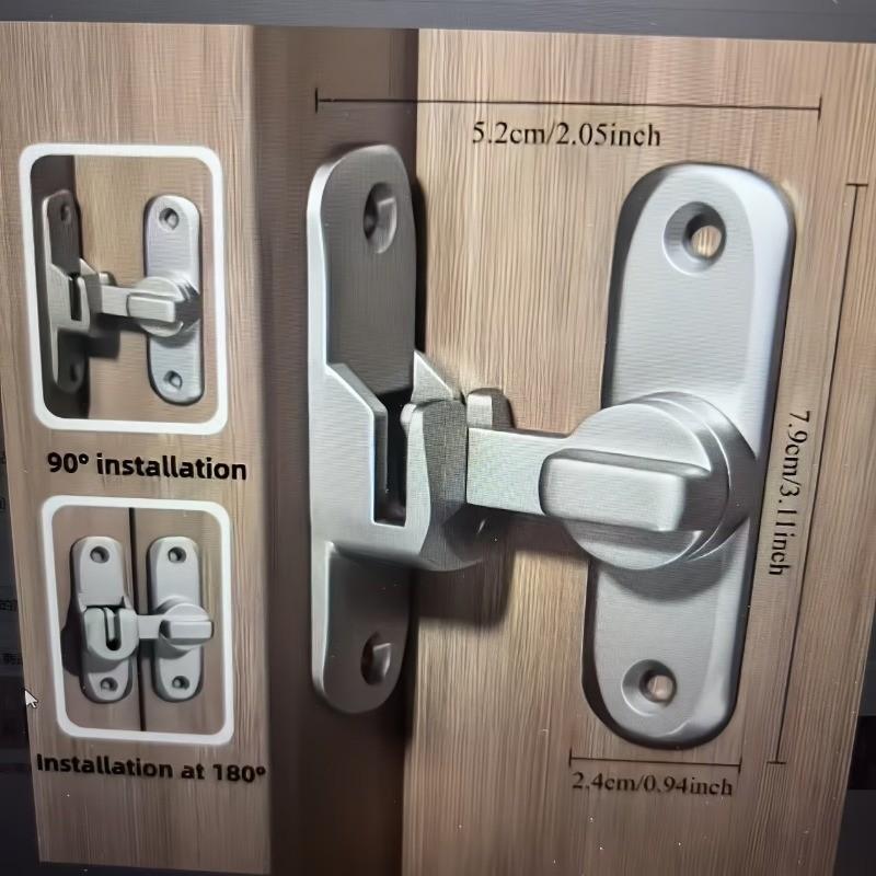 Durable Metal Hanging Locks (pair) with Installation Screws, 90/180 Degree Rotating Safety Lock for Barn Doors, Bathroom Sliding Doors, Garage, Bedroom