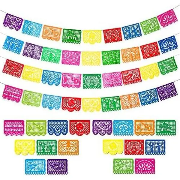4 Packs 60 ft Mexican Decorations Banner Papel Picado Banner Cinco De Mayo Decor Dia De Los Muertos Decor Halloween Mexican Birthday Supplies