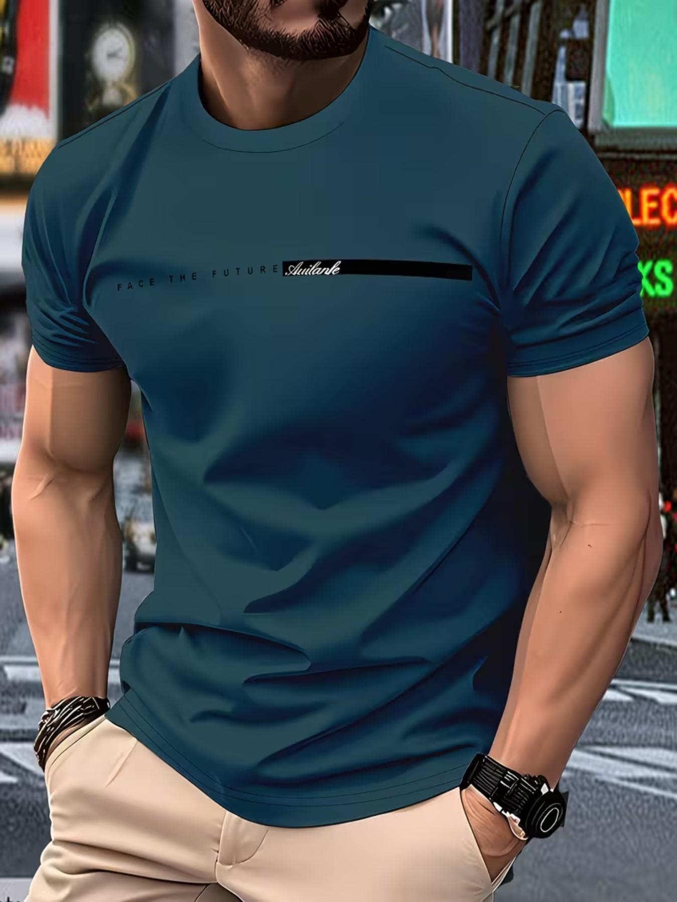 Men's Fashion Casual T-Shirt, 100% Polyester, Round Neck Short Sleeve, All Seasons Comfort, Smooth Fabric