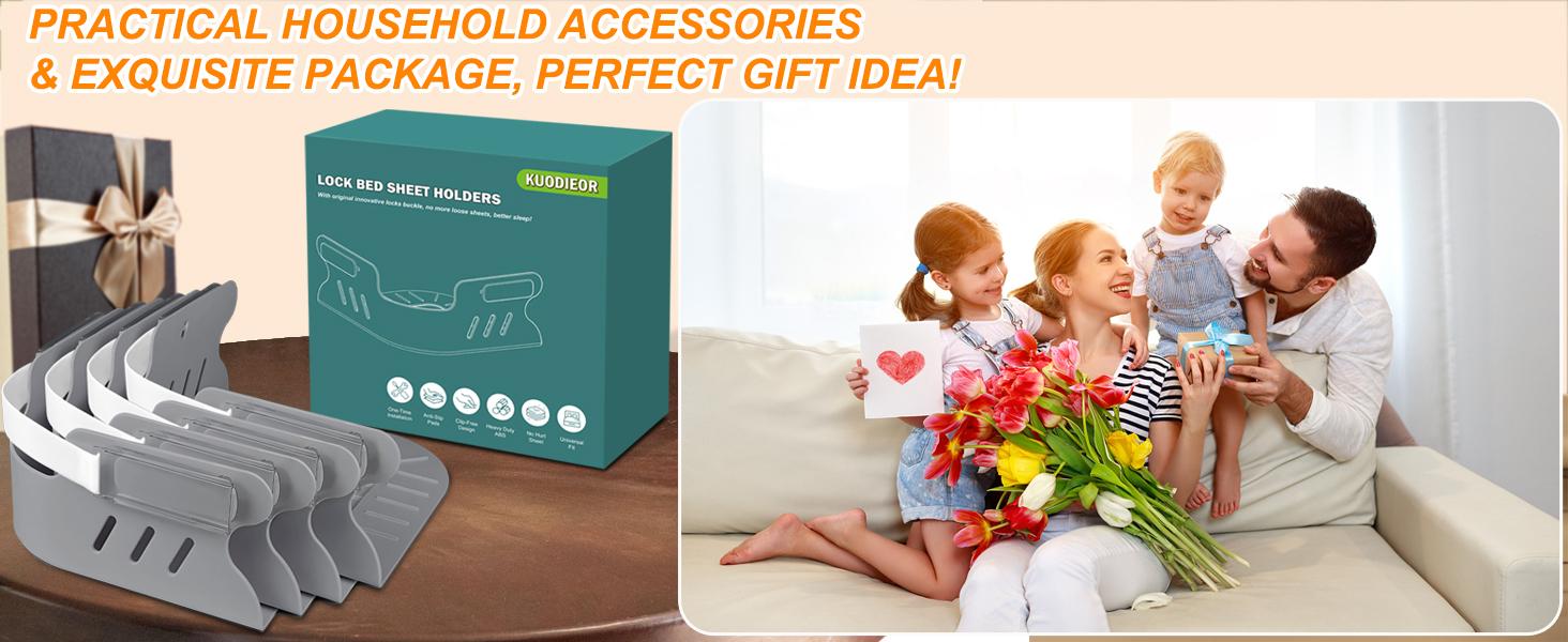 Bed Sheet Holders for Corners, Duty Fitted Sheet Holder with Lock Fastener Straps &Anti-Slip Pads Keep Sheets Firm&Tight, No More Loose Sheets, Easy Installation for Any Mattress Sizes(Set of 4)