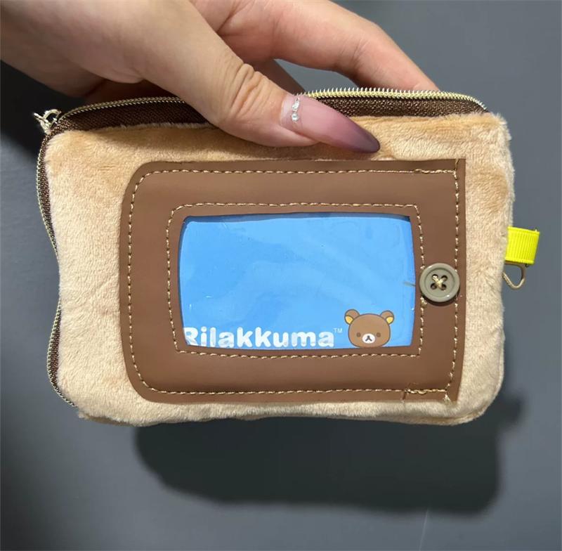 Rilakkuma Korilakkuma Plush ID Card Holder Pass Case Cartoon Bear Kawaii Cute Key Holder for Women Key Wallet Pouch