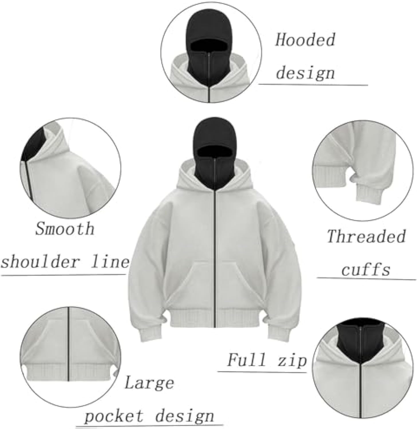 Balaclava Jacket Zip Up MILANO Printed Fashion Double Layer Hoodie Hip Hop Outerwear Jacket Y2K Clothing for Men and Women