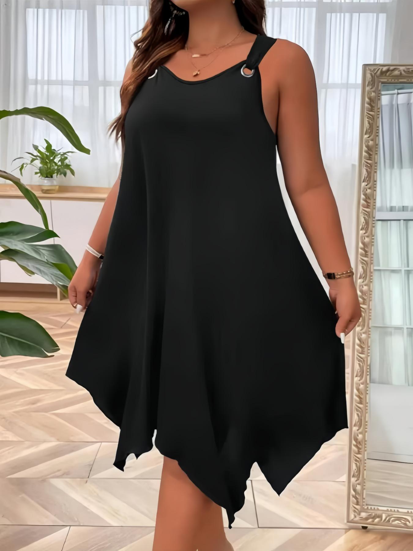 Women's Plus Size A-Line Sleeveless Spaghetti Strap V-Neck Dress, Basic Elegant Loose-Fit Casual Summer Dress for Daily Wear
