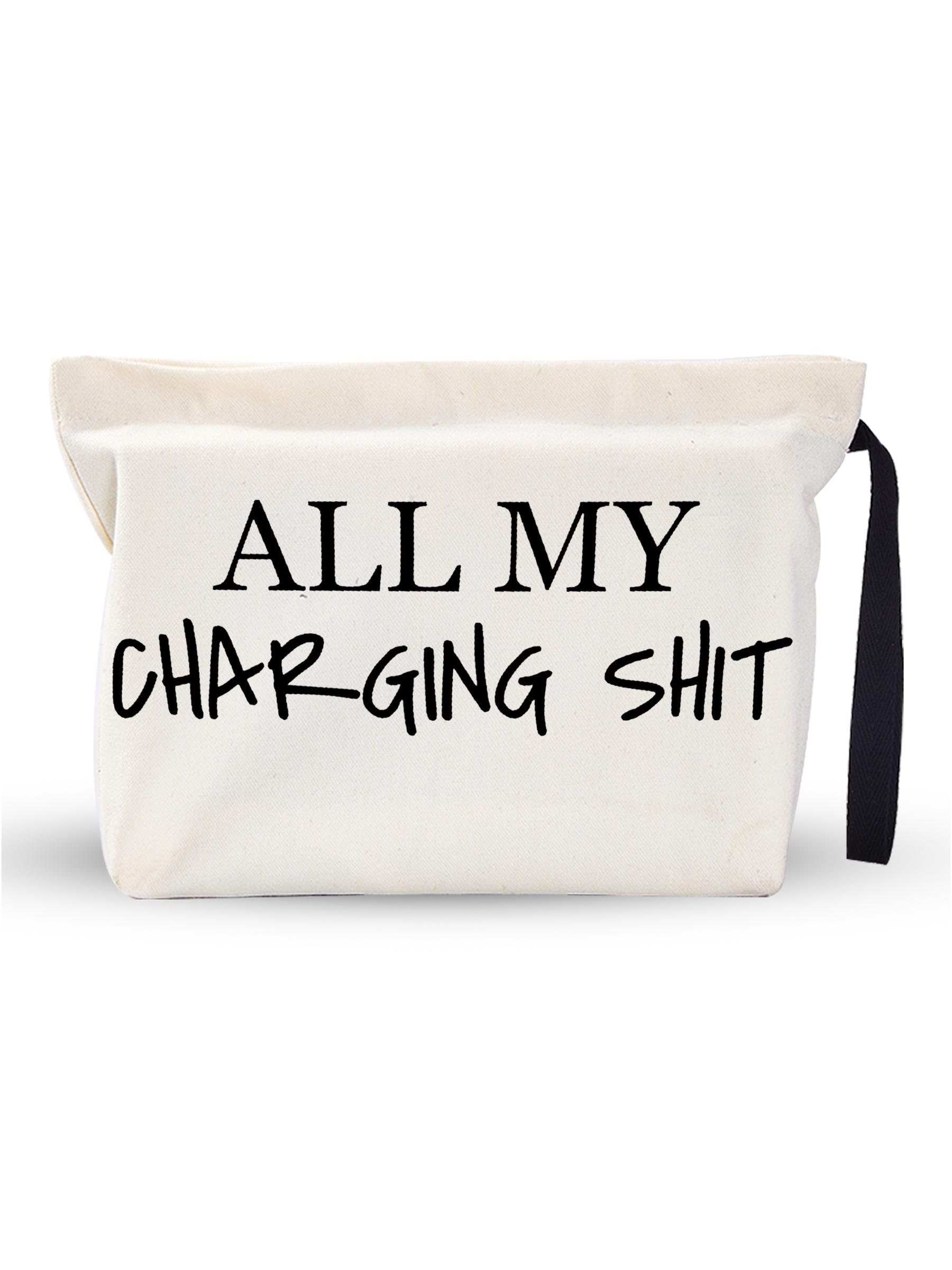 “All My Charging Shit Canvas Pouch – Versatile Storage for Charging Cables, Adapters, Cosmetics, Snacks, Small Tools & Miscellaneous Essentials | Thoughtful Gift for Friends, Colleagues, Partners, Self, Loved Ones | Perfect for Birthdays, Christmas, Valen