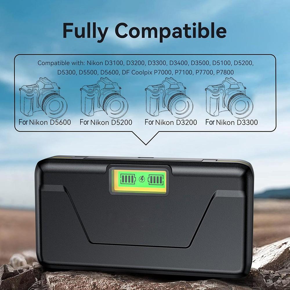 1Pcs EN-EL14 camera battery charger, supports PD20W fast charging - dual slot simultaneous charging, LCD display charging status, suitable for Nikon EN-EL14 batteries and compatible with: Nikon cameras D3100, D3200, D3300, D3400, D3500, D5100, D5200 (char
