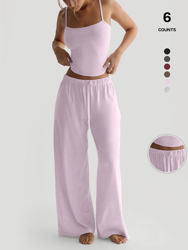 Women's Solid Cami Top & Wide Leg Pants Loungewear, Casual Comfy Pyjama Set for Women, Women's Sleepwear for Summer, Homewear, Pajamas