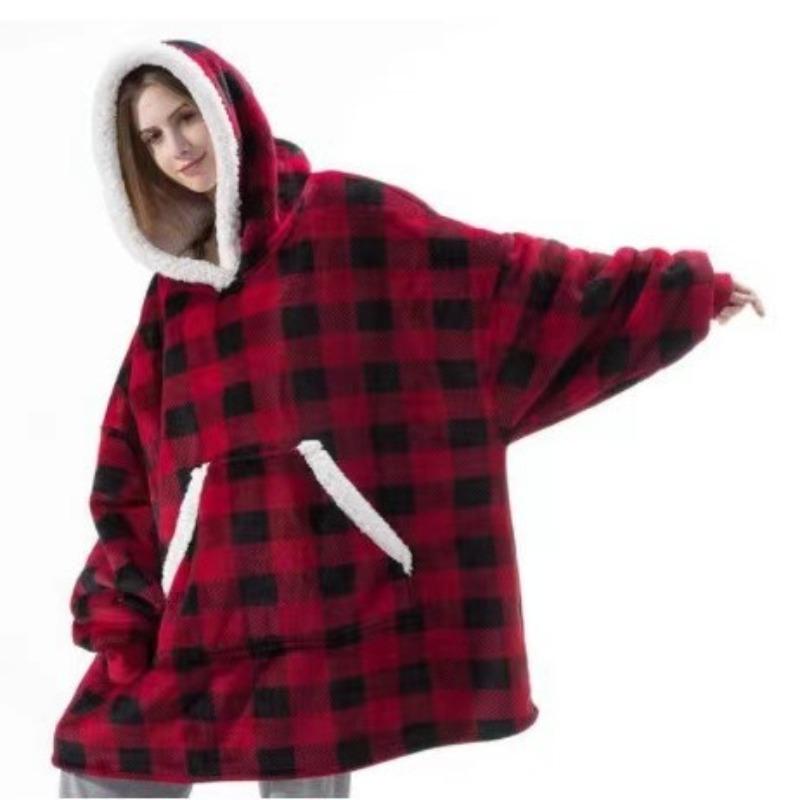 Unisex Wearable Blanket Hoodie, Super Soft Warm Fleece, Large Pocket, Plus Size Adult Casual Homeewear, Winter Comfort