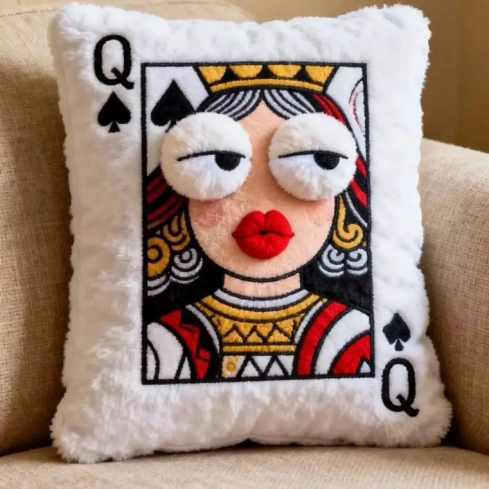 Embroidered Playing Card Plush Throw Pillow - 35*45CM Comfy Cushions for Sofa, Fluffy Stuffed Soft Padded Cushion, Sports & Outdoor Protective Gear Accessory, Besties Gift Home Decor
