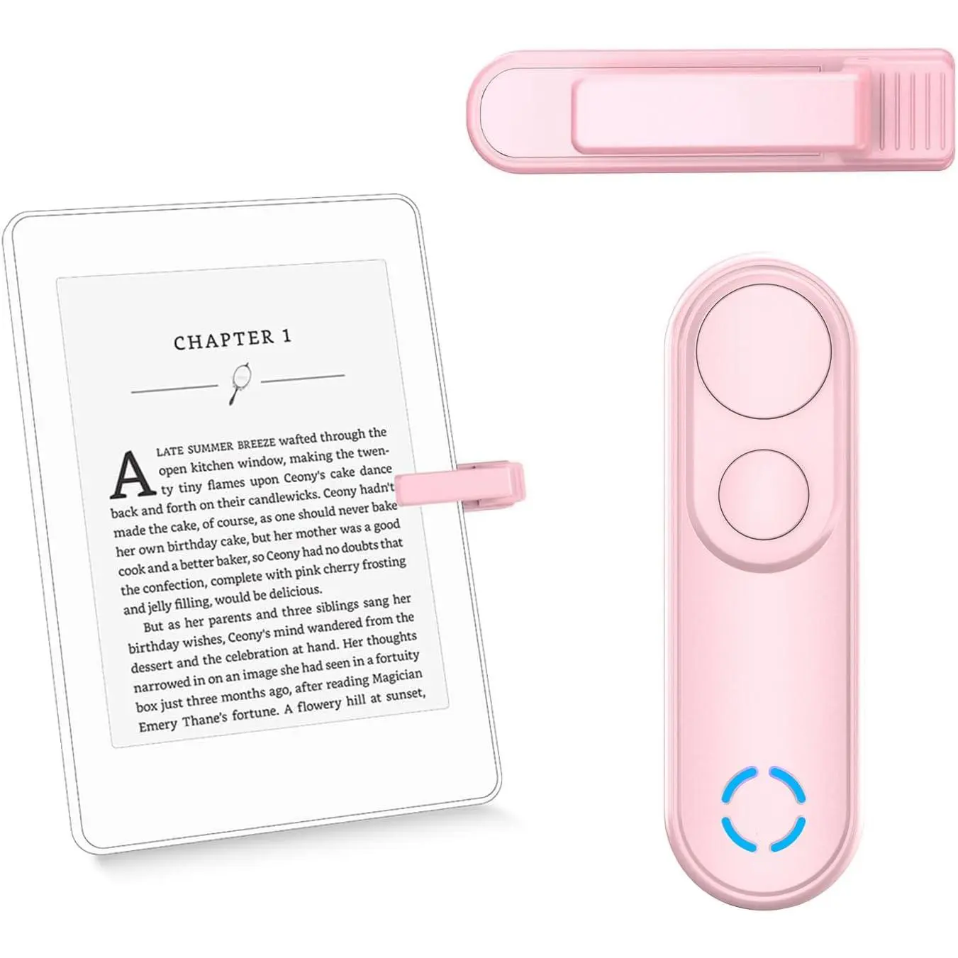 Built-in Li-ion Remote Page Turner, Pink Accessory for Kindle Paperwhite, iPad Tablets & Phones – Ideal for Reading Novels, Taking Photos