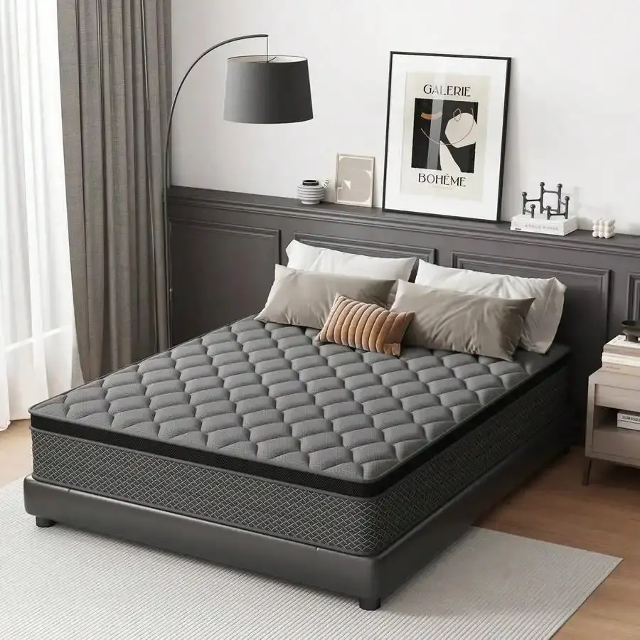 Queen Size PU Fabric Memory Foam-Innerspring Hybrid Mattress, 10/14in Euro Top, Cooling Tech, Edge Support, Low Motion Transfer, Medium Firm Ergonomic, Anti-Slip Vacuum Sealed Bed-in-a-Box for Adults (Easy Unboxing; 12in King/Full/Twin Sizes Available),so