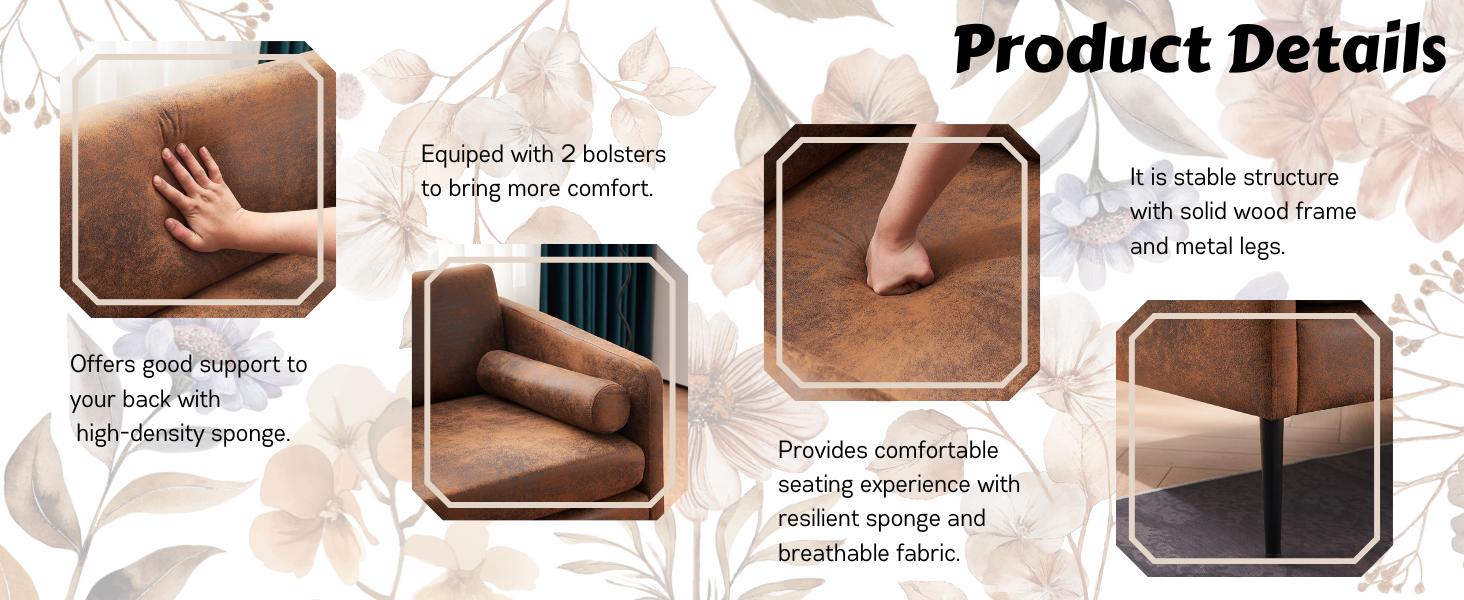 Karl home Mid-Century Club Chair 38.2" Living Room Sofa Oversized Bronzing Cloth Upholstered Accent Chair with Metal Legs for Living Room, Bedroom, Balcony, Apartment, Office, Brown