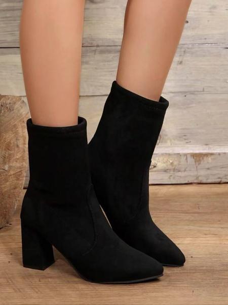 Elegant Women's High Heel Round Toe Short Boots, Comfortable Fashion Rubber Sole Shoes for Fall & Winter, Modern Plain Design Elegant Women's High Heel Round Toe Short Boots, Comfortable Fashion Rubber Sole Shoes for Fall & Winter, Modern Plain Design