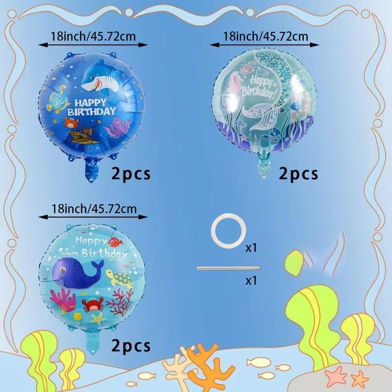 8-Piece Ocean Theme Birthday Balloons, Mermaid Tail, Shark, Whale Balloons, Party Decor, Pool Party, School Event, Aquarium Opening