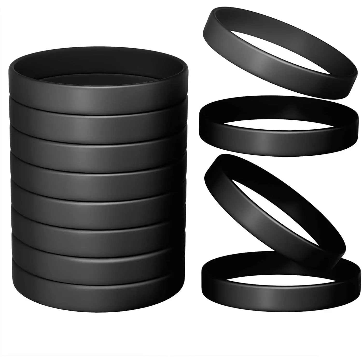 Unisex Blank Synthetic Black Rubber Wristbands - 12-Count One Size Sports Wristbands for Adults, Party Favors