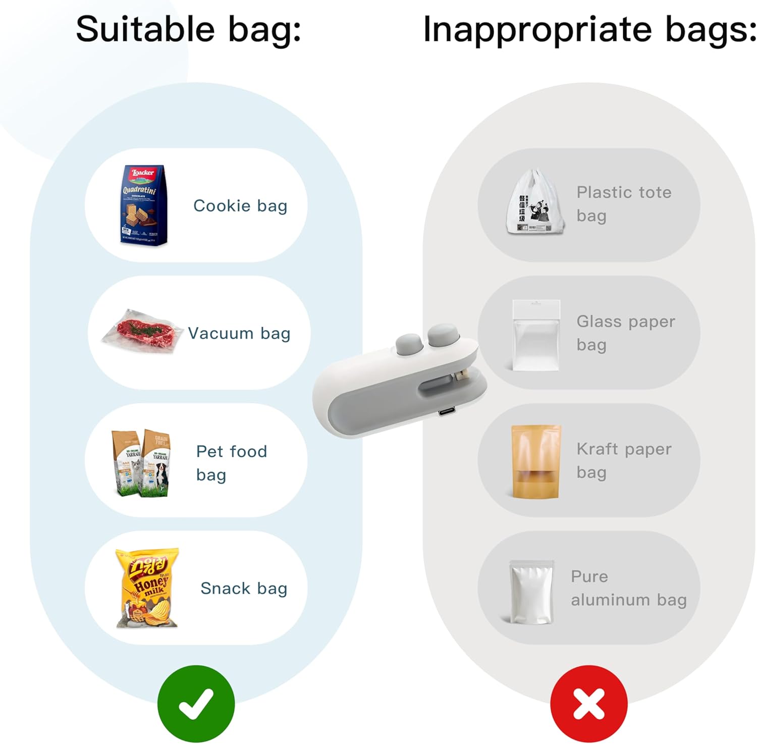 Rechargeable 2 in 1 Snacks Mini Bag Sealer with Cutter, Keep Food Fresh, White Plastic Bag Sealer, Ideal for Selling Bags