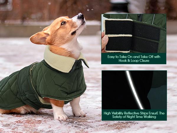 Kuoser Dog Coat, Super-Warm Dog Jacket Windproof Dog Cold Weather Coats for Extra Large Dogs, Fleece Lining Turtleneck Dog Snowsuit Reflective Adjustable Dog Winter Clothes