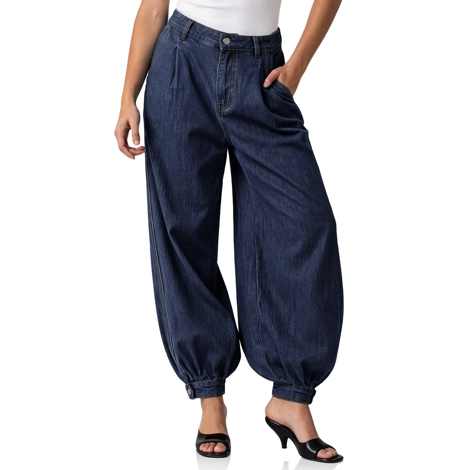 Cicy Bell Women's Baggy Barrel Jeans High Waisted Wide Leg Balloon Jogger Boyfriend Harem Denim Pants