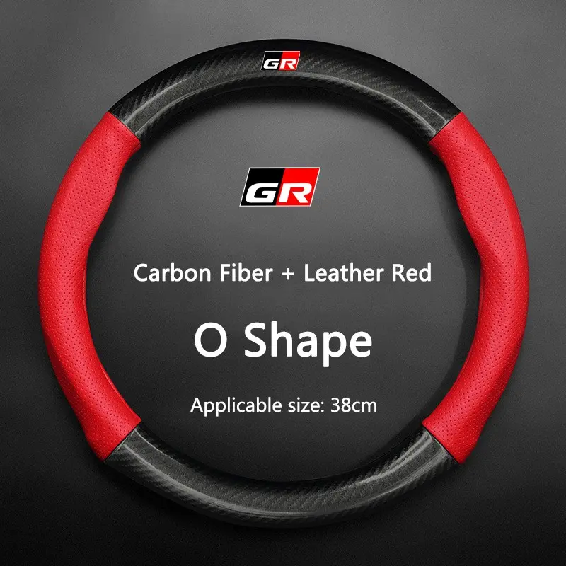 38cm For Toyota Yaris GR GAZOO Racing Logo Auris Pruis RAV4 TRD Carbon fiber car steering wheel cover, breathable and sporty, all season universal anti slip and wear-resistant handle cover