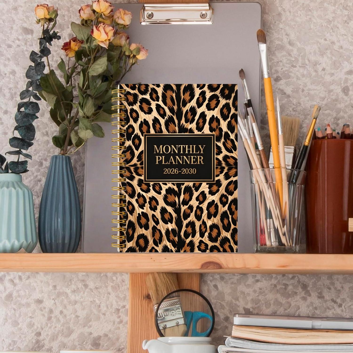 2026-2030 Monthly Planner/Calendar - January 2026 to December 2030, 5-Year Monthly Planner, Leopard Print Cover Design Notebook, Yearly Calendar Planning, Monthly Tabs, 60-Month Calendar, 5.5" x 8.3", 71 Sheets/142 Pages Thick Paper, Elastic Cover, Durabl