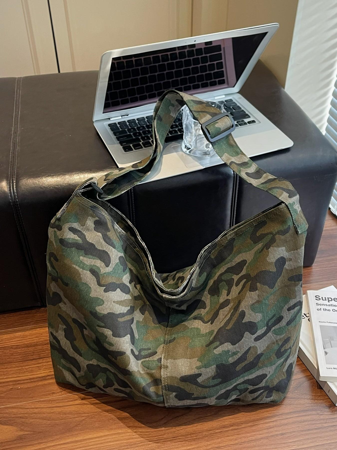 Camouflage Canvas Large Backpack, Leopard Print Crossbody Shoulder Bag, Fashion Vintage Unisex Bag for Commuting, Shopping, School, Work