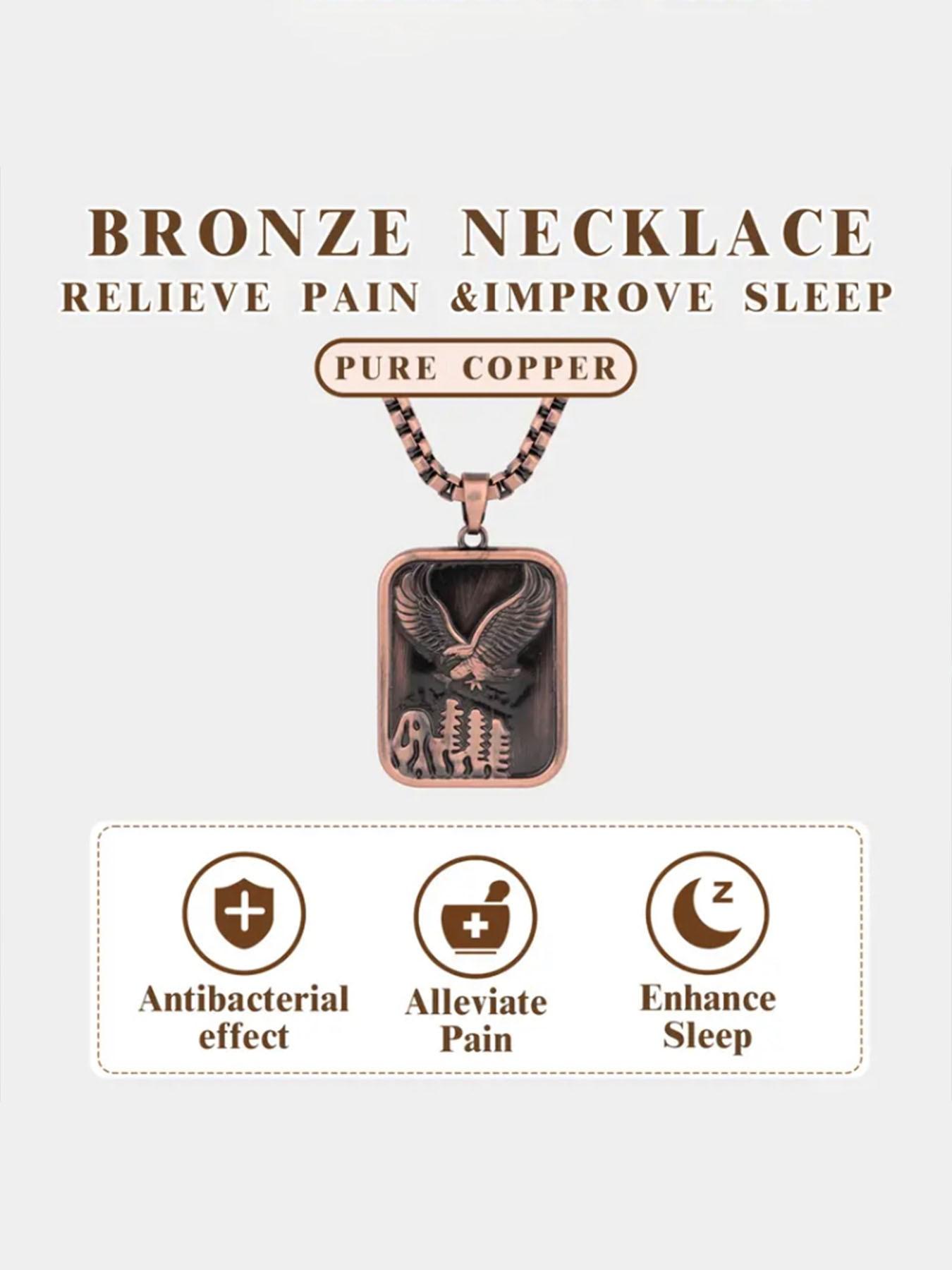 99.99% Pure Copper Men's Necklace, Eagle Design, Magnetic Bracelet, Fashionable, Relieves Arthritis, Thick Chain, Gift Set, Icedout Jewelry