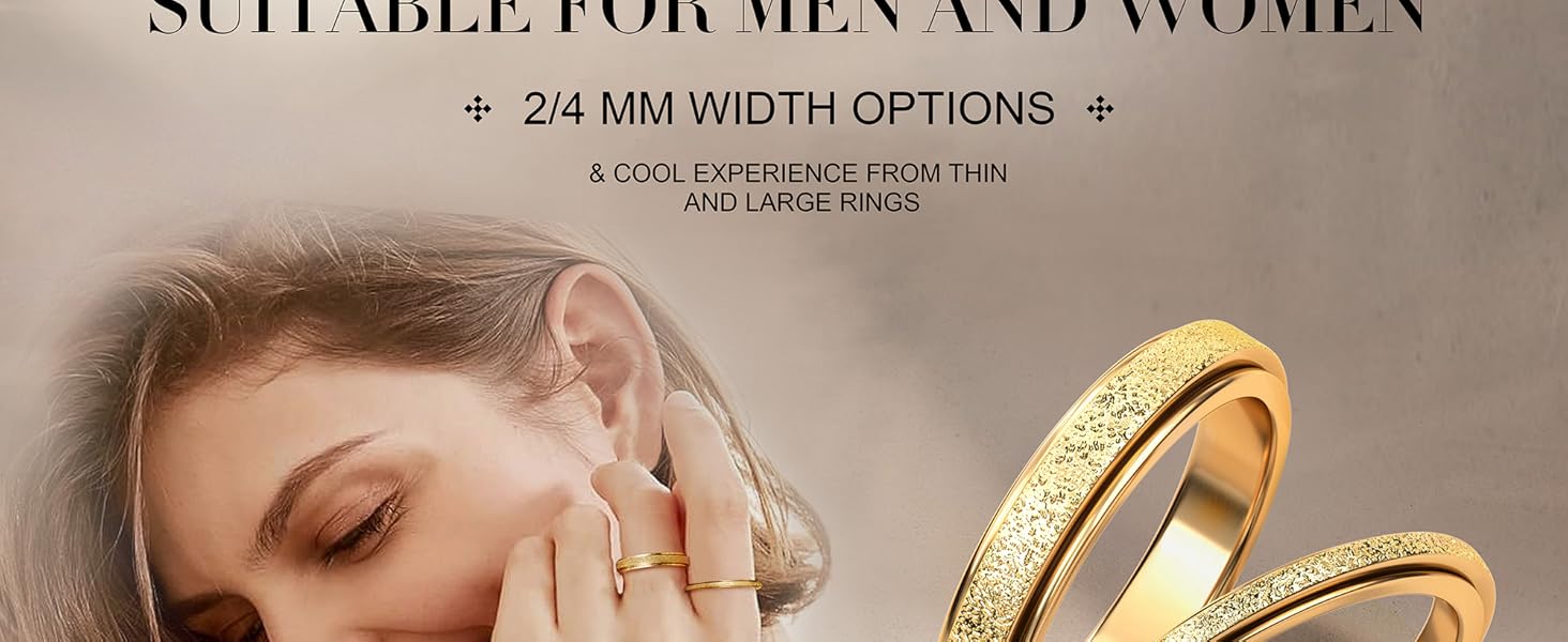 Trendy Fidget Rings for Women Men -2 4mm Titanium Steel Spinner Ring for Anxiety Stress Relief Glitter Sandblast Spinning Figit Anxiety Jewelry for Women Gifts