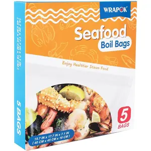 Seafood Boil Bags 5 Pack Large Cooking Bag Seasoning Storage Bag for Crab Fish Crawfish, 17.7 x 15.7 Inch