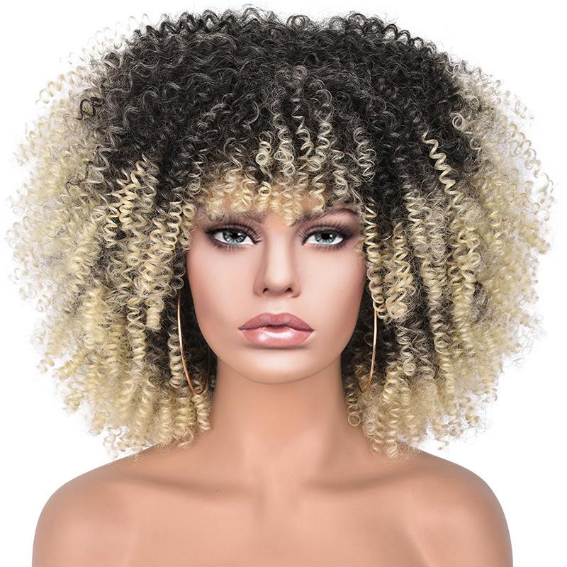 Women's Short Afro Curled Wig - Shoulder-Length Synthetic Hair Wig with Breathable Rose Net Cap (Full Machine-Made Synthetic Fiber), Synthetic Hair Wigs