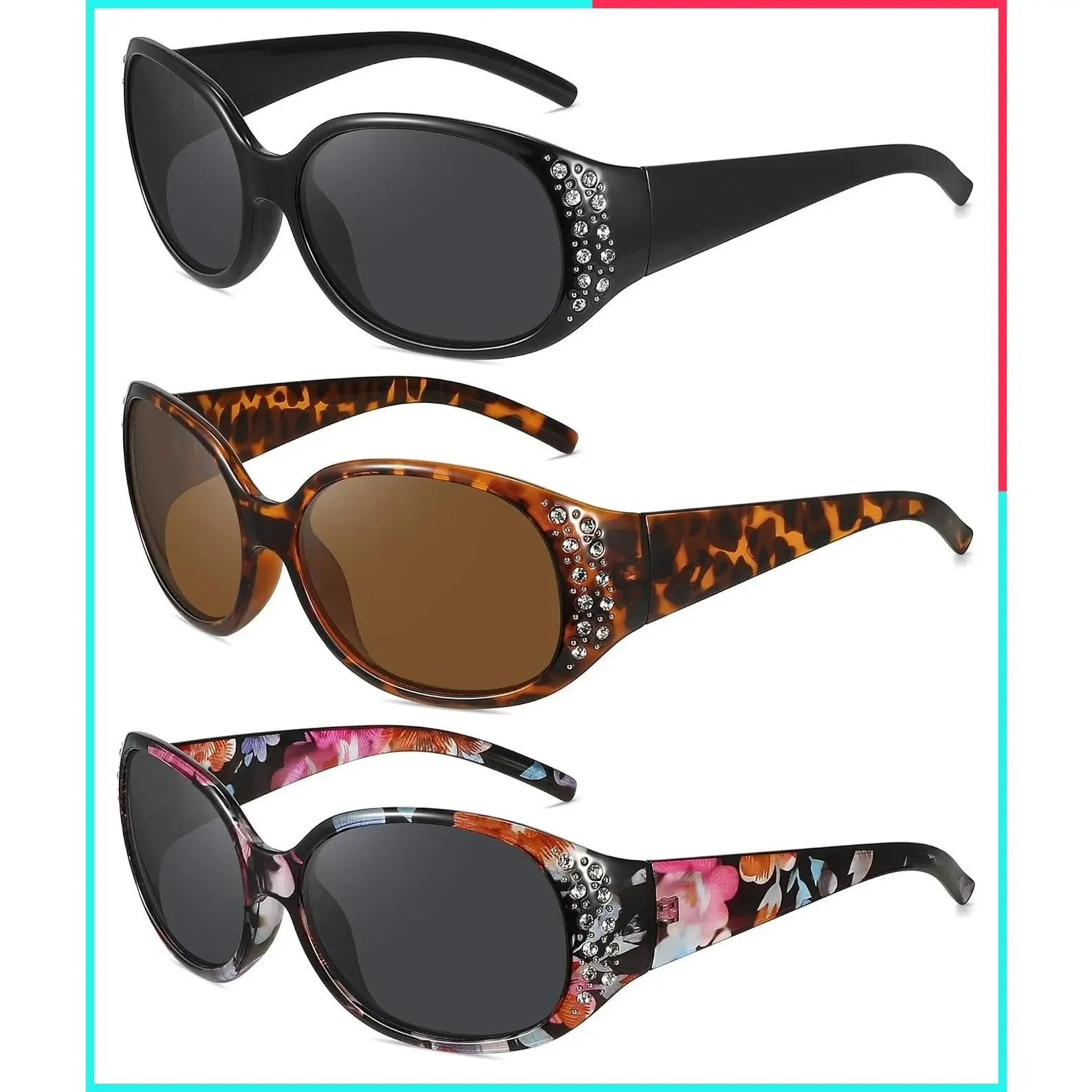 Retro Rhinestone Polarized Sunglasses for Women - Vintage 60s 70s 80s Classic Driving Sun Glasses UV Protection