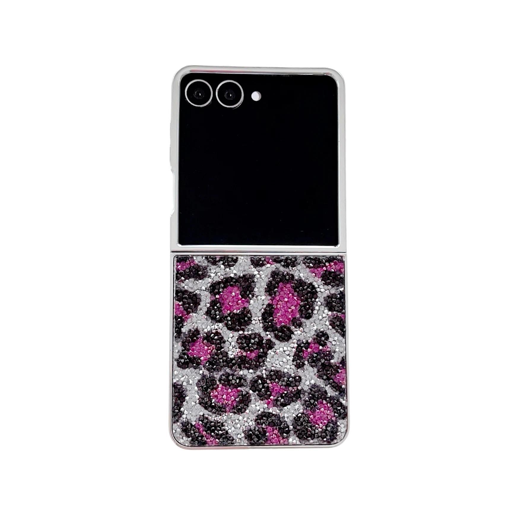 Luxury leopard pattern For Samsung Galaxy Z Flip 3 4 5 6 7 5G Unique  Diamond Glitter Phone Case Cover