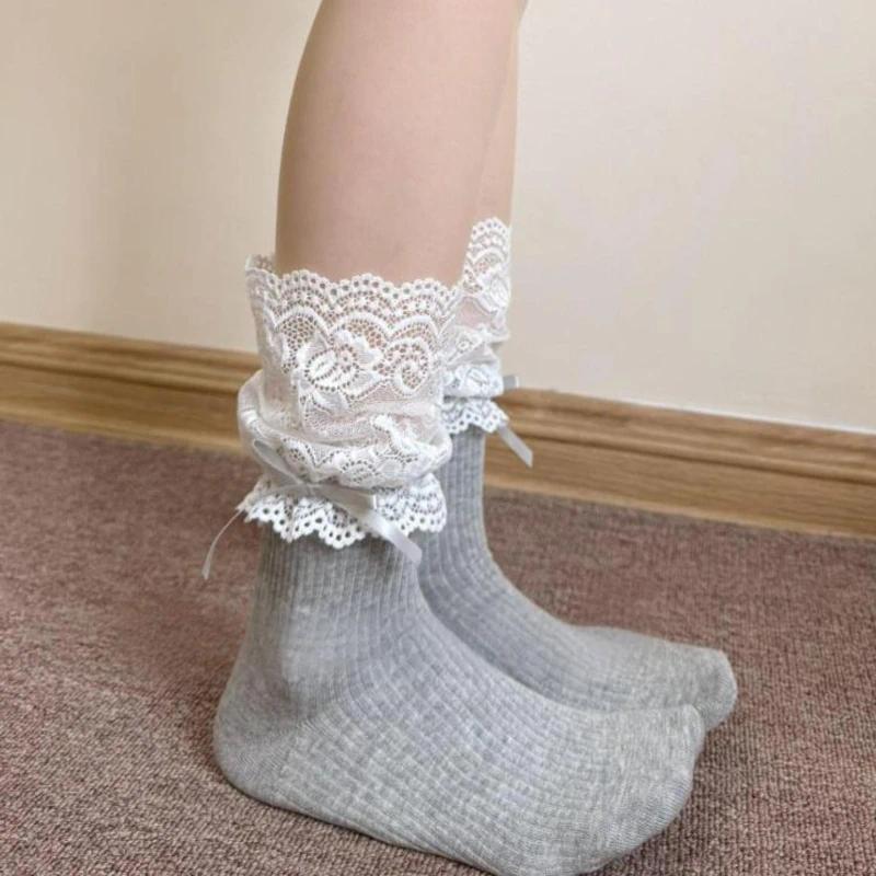 Korean Sexy Lace Thigh High Stockings for Women, Lolita Over The Knee High Socks, Sheer Lace Top Boot Socks for Daily & Cosplay