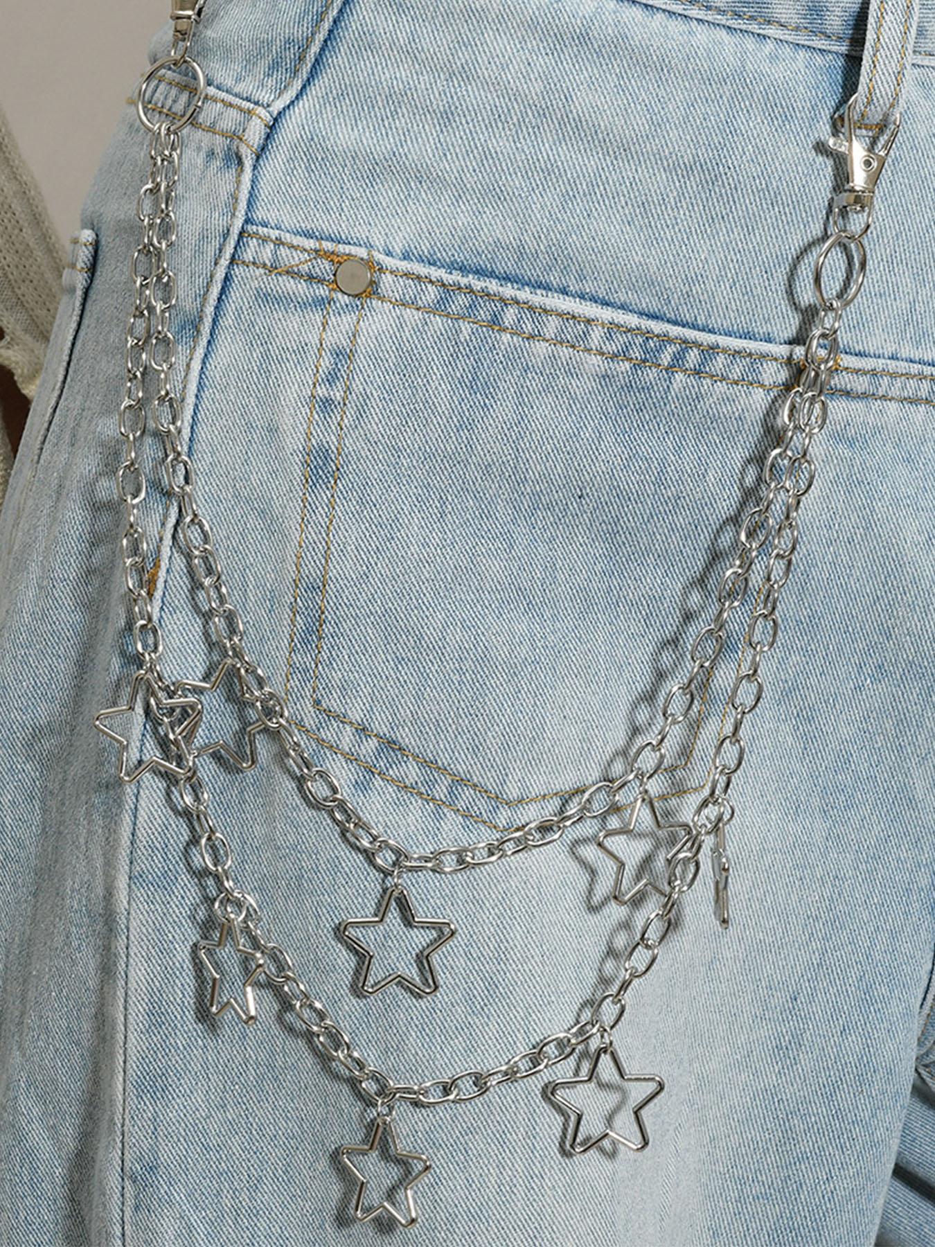 Punk Rock Metal Star Pendant Waist Chain, Unisex Street Dance Denim Accessory, Hip Hop Style for Men Women Daily Party Wear