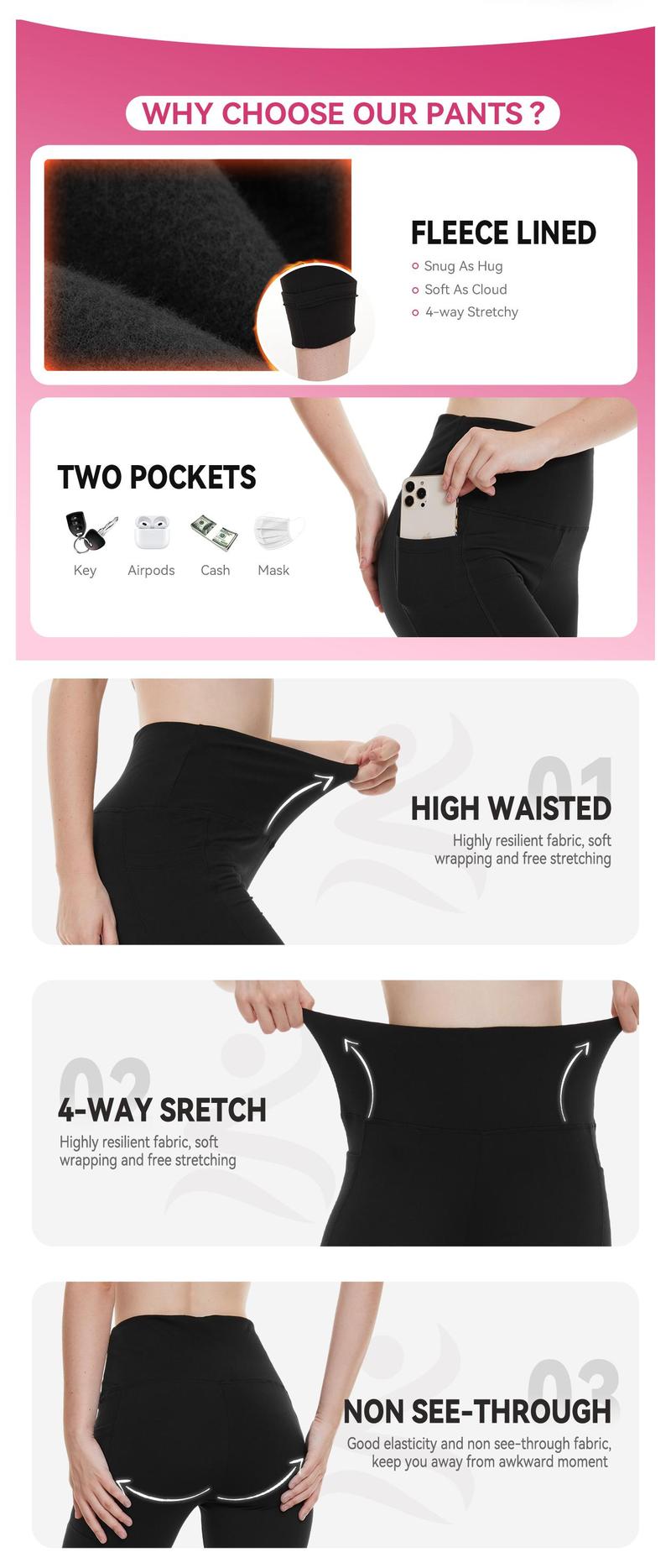 Showitty 3 Pack High Waisted Yoga Pants Winter Warm Workout Leggings