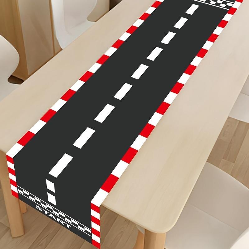 1 piece, racing track fashion table runner, rectangular black and white checkered racing track table runner tablecloth – racing party tablecloth decoration