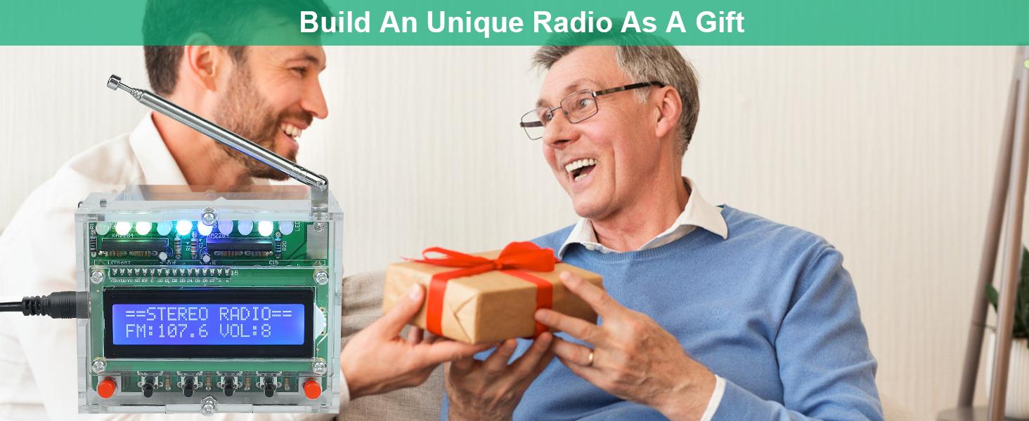 FM Radio Kit, Soldering Projects Radio with LED Flashing Lights FM 87-108MHz Soldering Practice Kit DIY Radio Kit LCD1602 Display for Learning Teaching STEM Education