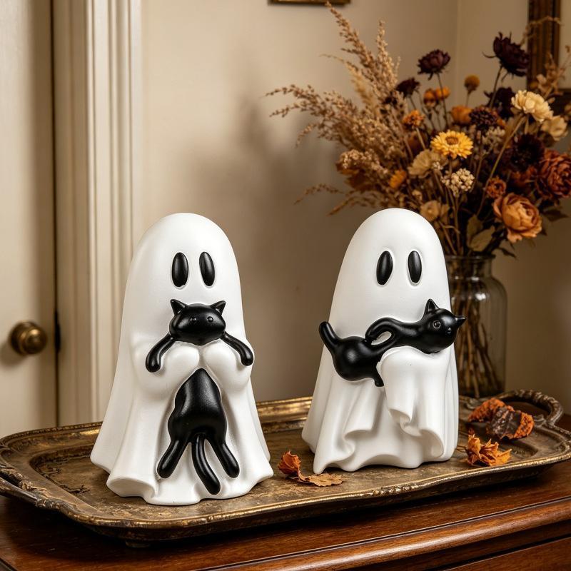Viral Ghost Black Cat Halloween Decor, Cute Spooky Resin Cat Figurine, Aesthetic Gothic Tabletop Ornament, Witchy Home Desktop Decoration, Haunted Shelf Display, Fall Party Decor, Cozy Room Accent, Cute Halloween Gift Idea, Decor Figurine Ornaments, Resin