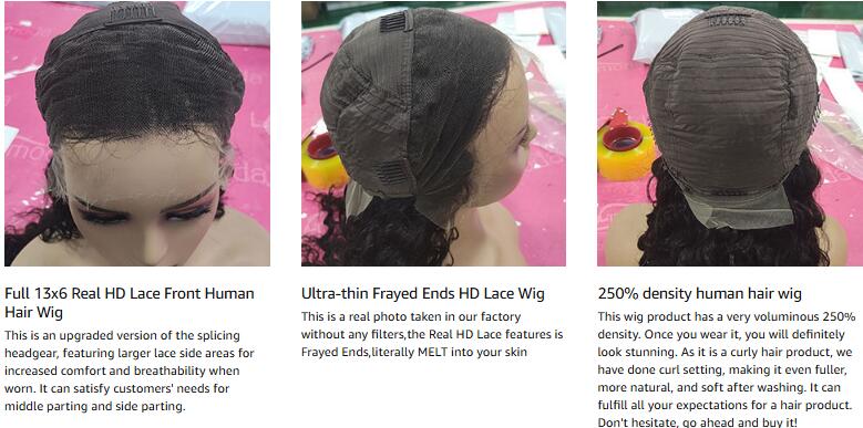 Lemoda SKINLIKE Real HD Lace Wigs 250% Density Water Wave 15A 13x4 Full Lace Frontal Human Hair Wigs Deep Wave Virgin Human Hair Frayed Ends Lace Wig Natural Black Color Lemoda SKINLIKE Real HD Lace Wigs 250% Density Water Wave 15A 13x4 Full Lace Frontal Human Hair Wigs Deep Wave Virgin Human Hair Frayed Ends Lace Wig Natural Black Color